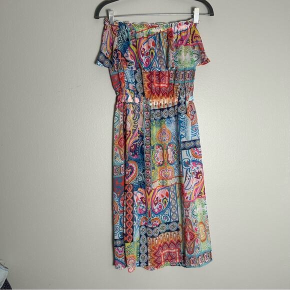 Into The Bleu by Amerex Sheer Mixed Print Swimsuit Cover Dress Small - Picture 2 of 5